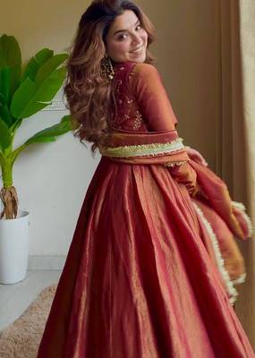 Rust cosmos silk maxi anarkali with koti & pent set 3