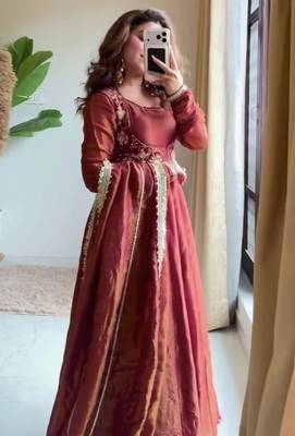 Rust cosmos silk maxi anarkali with koti & pent set 4