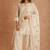 White cotton silk suit with multi needle work & organza dupatta