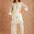 White cotton silk suit with multi needle work & organza dupatta