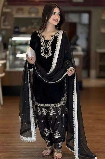 Black cotton sequins salwar kamees