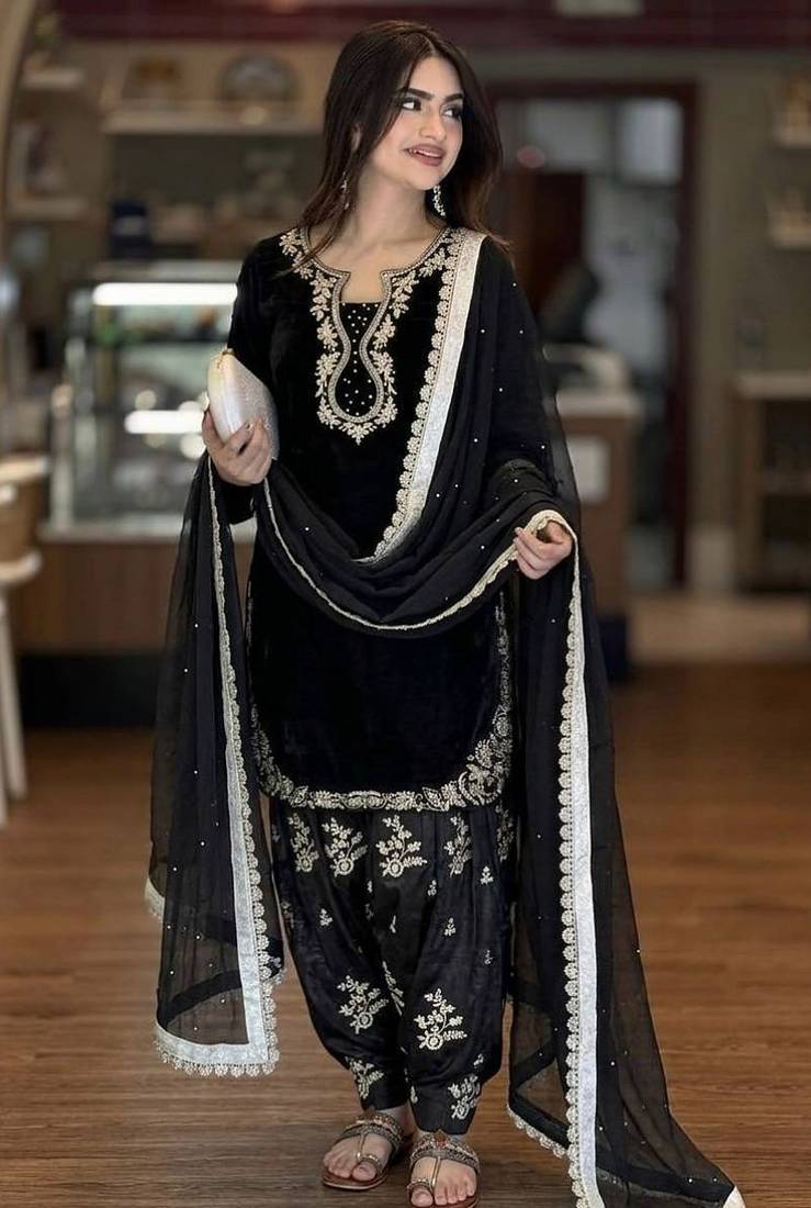 Black cotton sequins salwar kamees