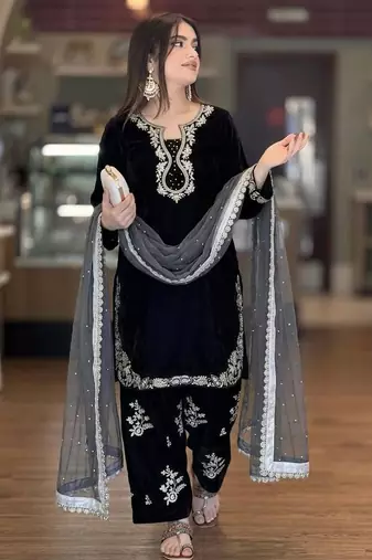 Black Roman Glass Silk top with farshi palazzo & organza dupatta