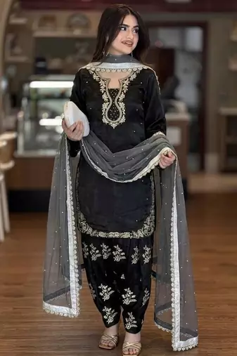 Black Roman Glass Silk top with farshi palazzo & organza dupatta
