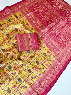 YellowColor Digital Print Pasmina weaving Silk Saree 1