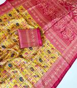 YellowColor Digital Print Pasmina weaving Silk Saree