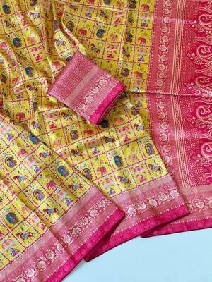 YellowColor Digital Print Pasmina weaving Silk Saree 2