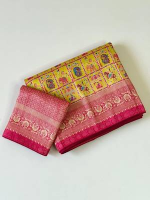YellowColor Digital Print Pasmina weaving Silk Saree 3