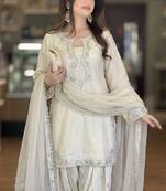 White cotton sequins salwar kamees
