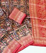 Black Color Digital Print Pasmina weaving Silk Saree
