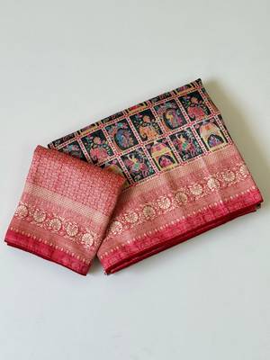 Black Color Digital Print Pasmina weaving Silk Saree 3