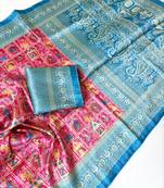 Pink Color Digital Print Pasmina weaving Silk Saree