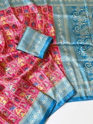 Pink Color Digital Print Pasmina weaving Silk Saree 2