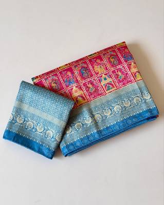 Pink Color Digital Print Pasmina weaving Silk Saree 3