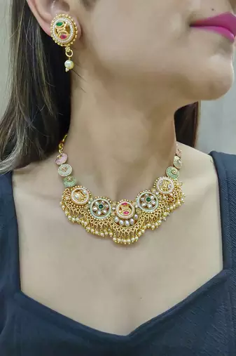 Multicolor kundan meenakari necklace set
