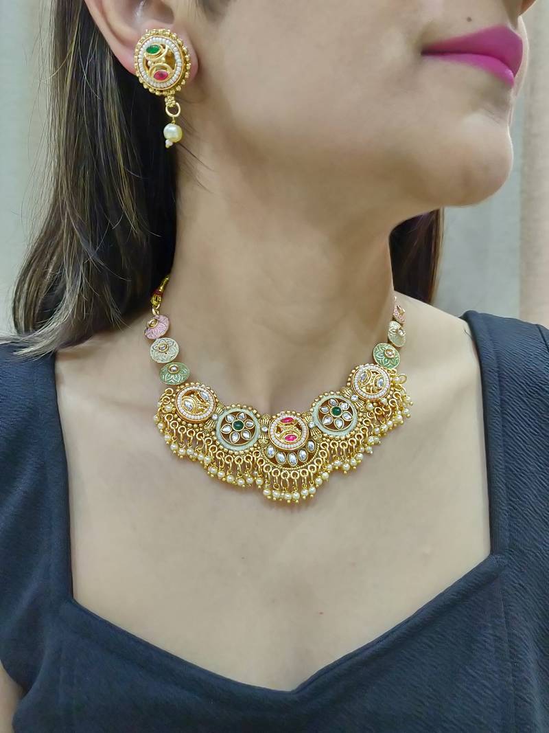 Multicolor kundan meenakari necklace set