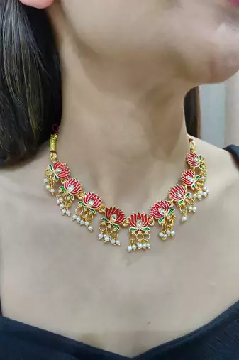 Red meenakari necklace set