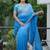 Blue Color Embroidered Lace Border with Real Mirror Work Faux Georgatte Saree