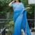 Blue Color Embroidered Lace Border with Real Mirror Work Faux Georgatte Saree