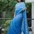 Blue Color Embroidered Lace Border with Real Mirror Work Faux Georgatte Saree