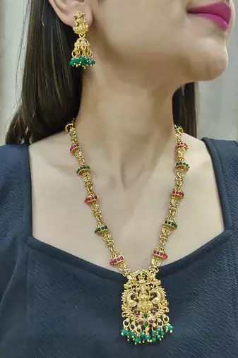Antique gold plated temple jewelry necklace set