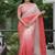 Peach Color Embroidered Lace Border with Real Mirror Work Faux Georgatte Saree