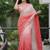 Peach Color Embroidered Lace Border with Real Mirror Work Faux Georgatte Saree