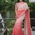 Peach Color Embroidered Lace Border with Real Mirror Work Faux Georgatte Saree