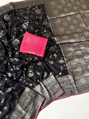 Black Color  Jaqurad Weaving Work Georgette Saree 1