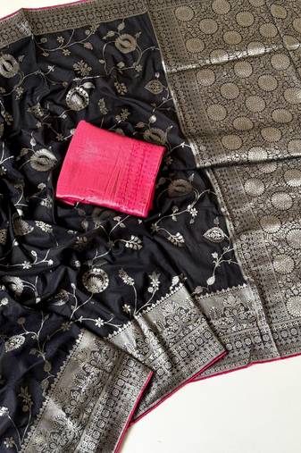 Black Color  Jaqurad Weaving Work Georgette Saree