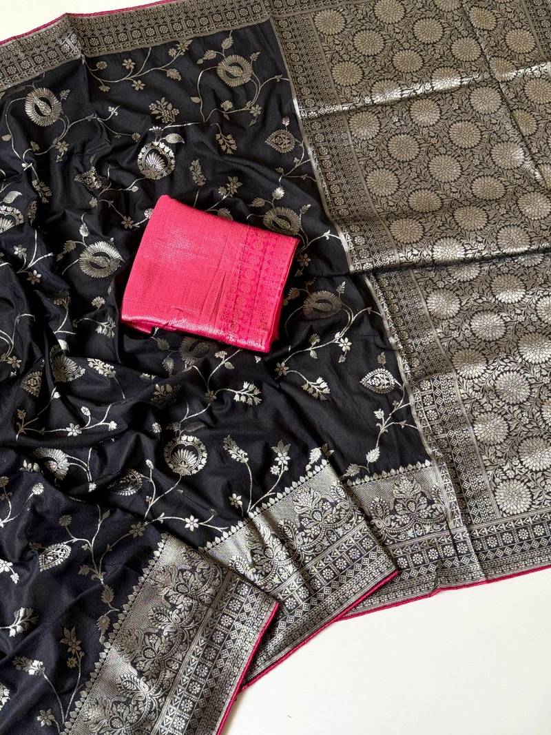 Black Color  Jaqurad Weaving Work Georgette Saree