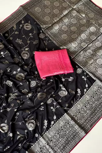 Black Color  Jaqurad Weaving Work Georgette Saree