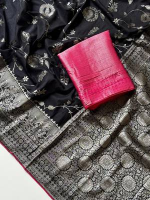 Black Color  Jaqurad Weaving Work Georgette Saree 3