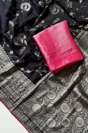 Black Color  Jaqurad Weaving Work Georgette Saree