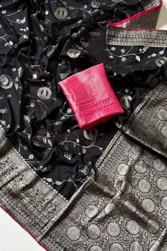 Black Color  Jaqurad Weaving Work Georgette Saree
