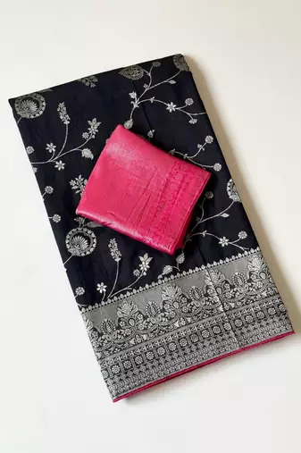 Black Color  Jaqurad Weaving Work Georgette Saree