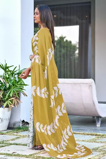 Mehendi block print soft pure cotton saree with blouse.