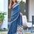 Blue block print soft pure cotton saree with blouse.