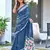 Blue block print soft pure cotton saree with blouse.