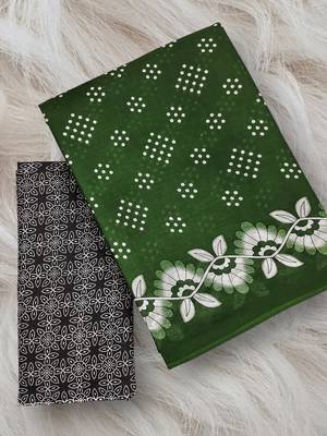 Green block print soft pure cotton saree with blouse. 5