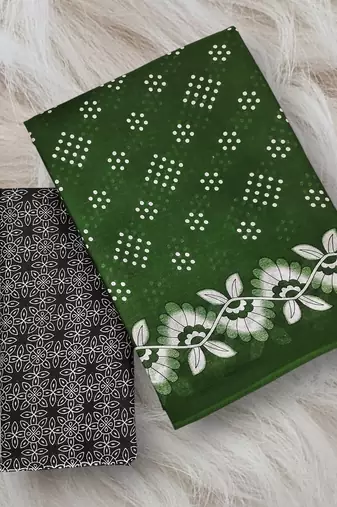 Green block print soft pure cotton saree with blouse.