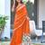 Orange block print soft pure cotton saree with blouse.