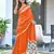 Orange block print soft pure cotton saree with blouse.