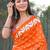 Orange block print soft pure cotton saree with blouse.