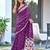 Purple block print soft pure cotton saree with blouse.
