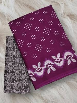 Purple block print soft pure cotton saree with blouse. 5