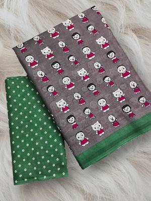 Grey block print soft pure cotton saree with blouse. 5
