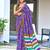 Purple block print soft pure cotton saree with blouse.