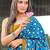 Sky blue block print soft pure cotton saree with blouse.