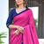 Pink block print soft pure cotton saree with blouse.